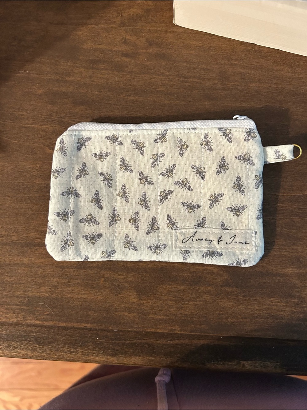 Honey & June Bee Print Zipper Pouch wallet Cream